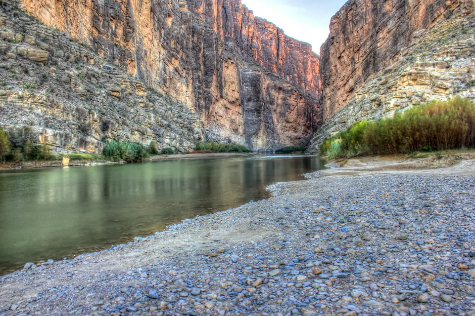 The Rio Grande flowing into Santa Elena Canyon at Big Bend.