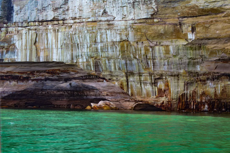 The sandstone sea cliffs of Pictured Rocks on Lake Superior.